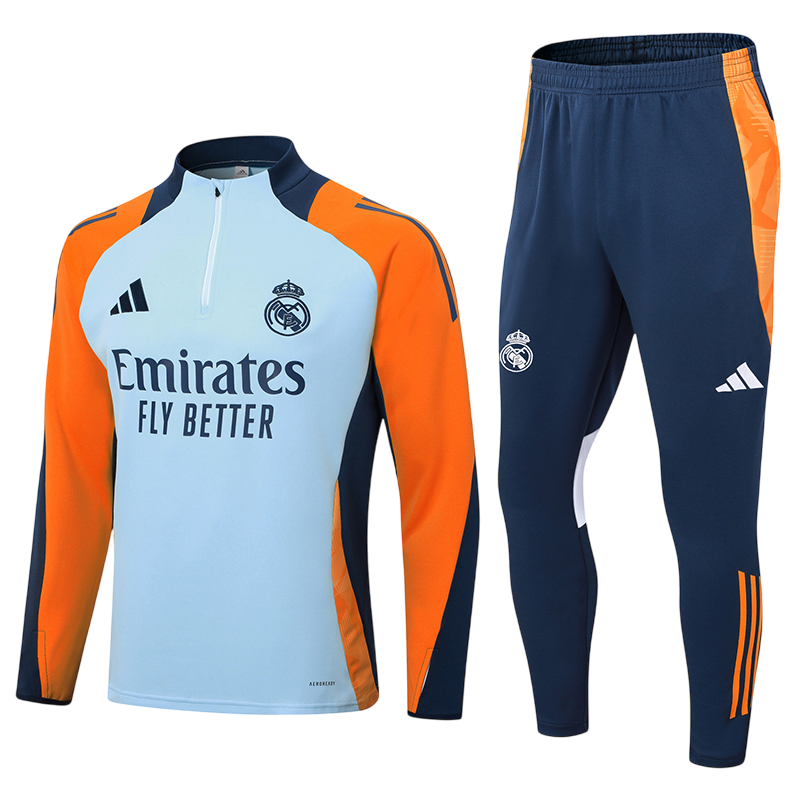 Conjunto Agasalho Treino Real Madrid 24/25 - Branco e Laranja