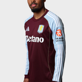 Camisa Aston Villa I Manga Longa 25/26 Adidas Torcedor Masculina - Vinho e Azul