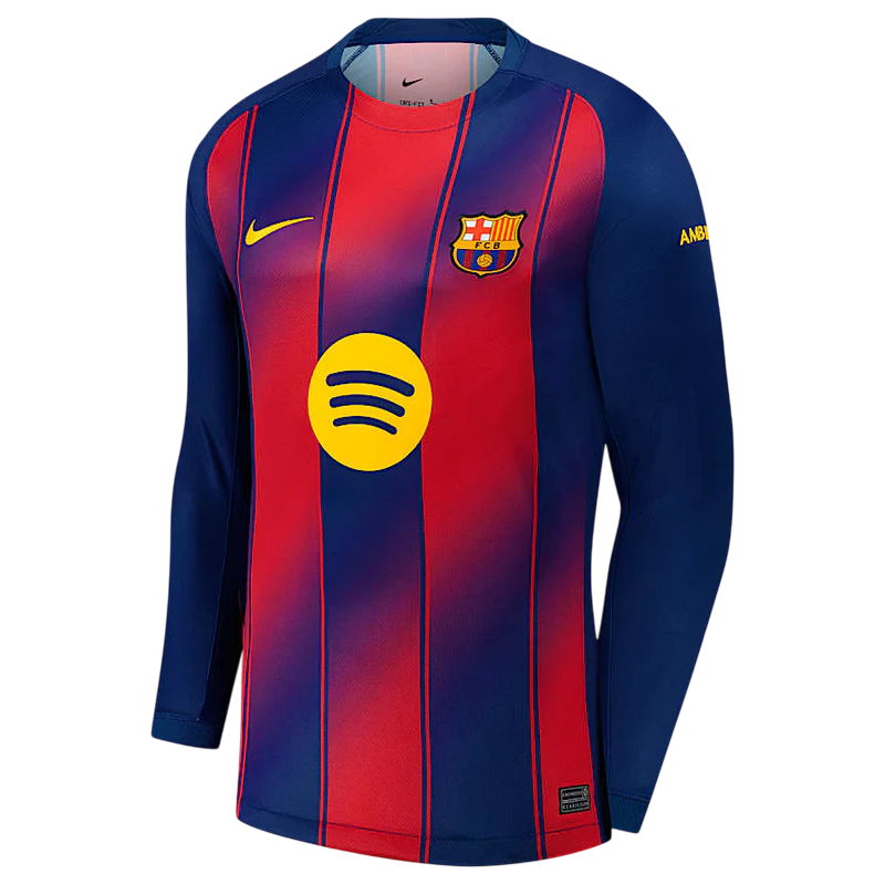 Camisa Barcelona I Manga Longa 25/26 - Torcedor Nike - Azul e Grená