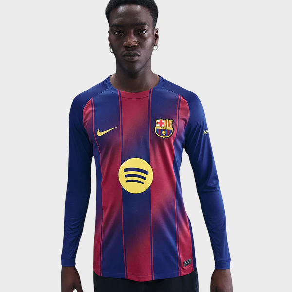 Camisa Barcelona I Manga Longa 25/26 - Torcedor Nike - Azul e Grená