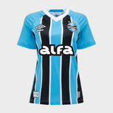 Camisa Grêmio Feminina I 25/26 - Azul e Preta + Patrocínios